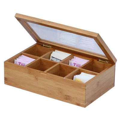 8-Compartment Bamboo Tea Box with Hinged Lid - Super Arbor