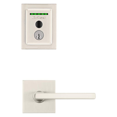 Halo Touch Satin Nickel Contemporary Fingerprint WiFi Elec Smart Lock Deadbolt Feat SmartKey Security with Halifax lever - Super Arbor