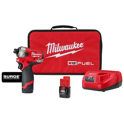 M12 FUEL SURGE 12-Volt Lithium-Ion Brushless Cordless 1/4 in. Hex Impact Driver Compact Kit w/Two 2.0Ah Batteries, Bag - Super Arbor