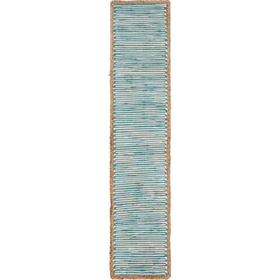 Bordered 16 in. W x 80 in. L Striped Blue / Cream Cotton Table Runner - Super Arbor