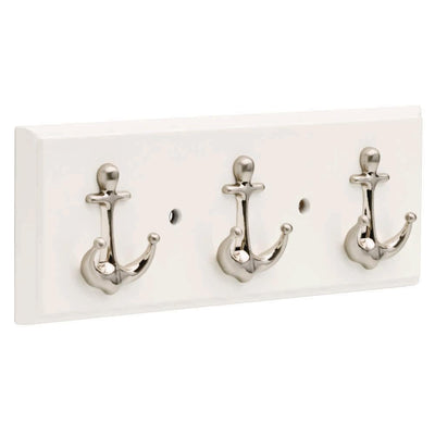 12 in. Flat White and Satin Nickel Anchor Key Rack - Super Arbor