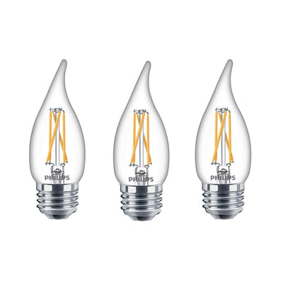 Philips 60-Watt Equivalent Soft White B11 Dimmable Warm Glow Dimming Effect LED Candle Light Bulb Bent Tip E26 (2700K) (3-Pack) - Super Arbor