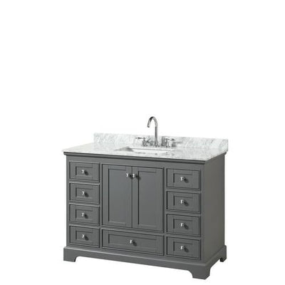 Wyndham Collection Deborah 48-in Dark Gray Single Sink Bathroom Vanity with White Carrara Natural Marble Top