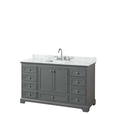 Wyndham Collection Deborah 60-in Dark Gray Single Sink Bathroom Vanity with White Carrara Natural Marble Top