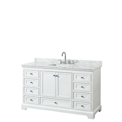 Wyndham Collection Deborah 60-in White Single Sink Bathroom Vanity with White Carrara Natural Marble Top