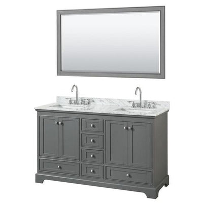 Wyndham Collection Deborah 60-in Dark Gray Double Sink Bathroom Vanity with White Carrara Natural Marble Top (Mirror Included)