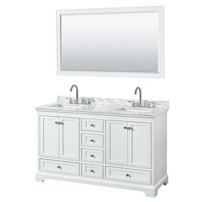 Wyndham Collection Deborah 60-in White Double Sink Bathroom Vanity with White Carrara Natural Marble Top (Mirror Included)