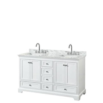 Wyndham Collection Deborah 60-in White Double Sink Bathroom Vanity with White Carrara Natural Marble Top