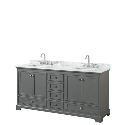 Wyndham Collection Deborah 72-in Dark Gray Double Sink Bathroom Vanity with White Carrara Natural Marble Top