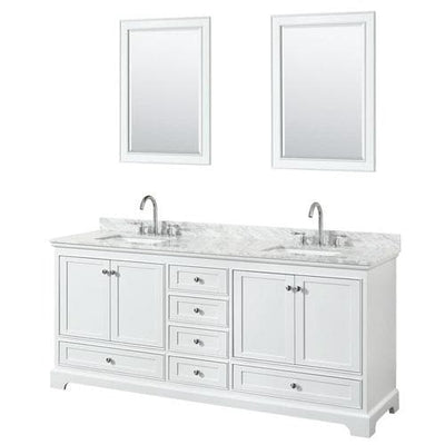 Wyndham Collection Deborah 80-in White Double Sink Bathroom Vanity with White Carrara Natural Marble Top (Mirror Included)