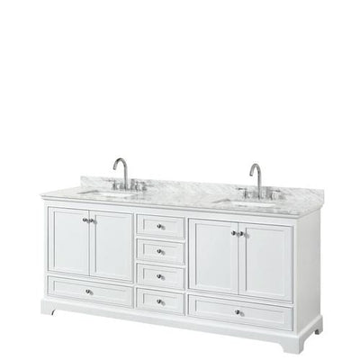 Wyndham Collection Deborah 80-in White Double Sink Bathroom Vanity with White Carrara Natural Marble Top