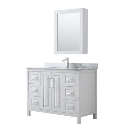 Wyndham Collection Daria 48-in White Single Sink Bathroom Vanity with White Carrara Marble Natural Marble Top (Mirror Included)