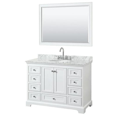 Wyndham Collection Deborah 48-in White Single Sink Bathroom Vanity with White Carrara Marble Natural Marble Top (Mirror Included)