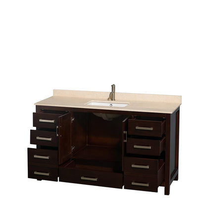 Wyndham Collection Sheffield 60-in Espresso Single Sink Bathroom Vanity with Ivory Natural Marble Top
