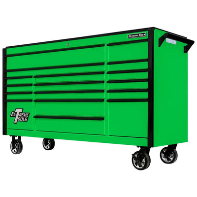 DX Series 72 in. 17-Drawer Roller Cabinet Tool Chest with Mag Wheels in Green with Black Drawer Pulls - Super Arbor