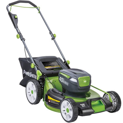 PowerSmith 12 in. 40-Volt Cordless Lithium-Ion Lawn Mower with LED Headlights, 2 Batteries and Charger - Super Arbor