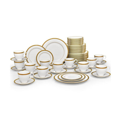 Charlotta Gold White Porcelain 60 Piece Dinnerware Set, Service for 12 - Super Arbor