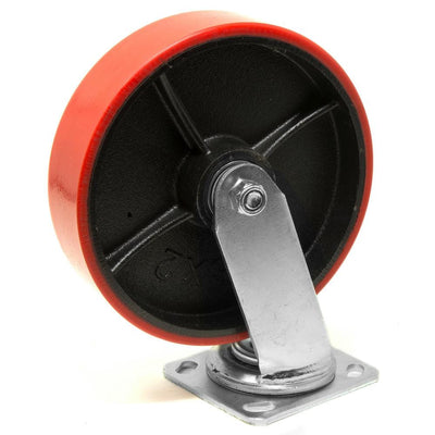 8 in. 1100 lbs. Capacity Polyurethane Double-Bearing Cast Iron and Swivel Plate Caster - Super Arbor