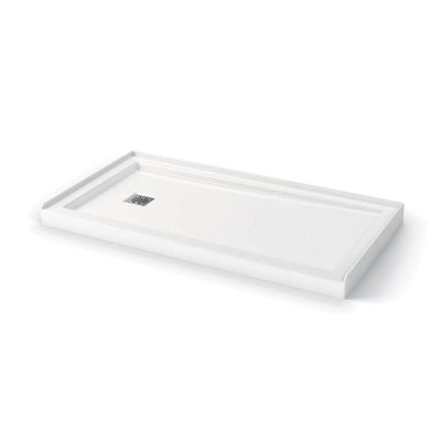 Zone Square 32 in. x 60 in. Double Threshold Shower Base Left Hand Drain in White - Super Arbor