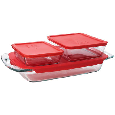 Bake N Store 6-Piece Glass Bakeware and Storage Set with Red Lids - Super Arbor