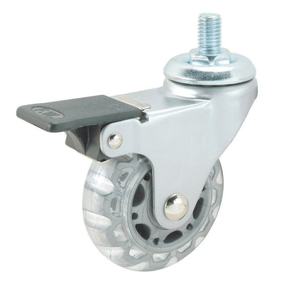 2-17/32 in. Clear White Swivel with Brake Threaded Stem Caster, 88.2 lb. Load Rating - Super Arbor