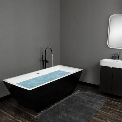 70 in. Fiberglass Black Acrylic Tub for Bathtub with Tub Filler Combo - Modern Flat Bottom Stand Alone Tub - Super Arbor