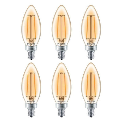 Philips 25-Watt Equivalent Dimmable LED Light Bulb Soft White Clear Glass Candelabra (6-Pack) - Super Arbor