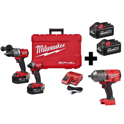 M18 FUEL 18-Volt Lithium-Ion Brushless Cordless Hammer Drill Driver/Impact Driver/Impact Wrench Kit with 4-Batteries - Super Arbor