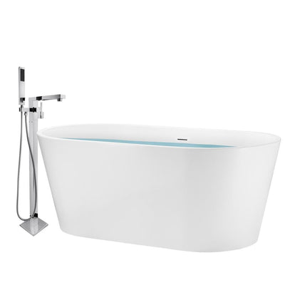 67 in. Glossy White Acrylic Bathtub - Modern Flat Bottom Stand Alone Tub - Luxurious SPA Tub - Super Arbor