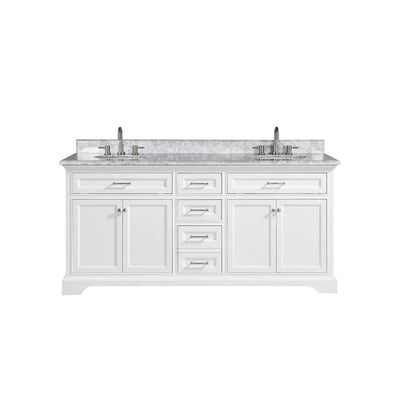 Windlowe 73 in. W x 22 in. D x 35 in. H Bath Vanity in White with Carrara Marble Vanity Top in White with White Sink - Super Arbor
