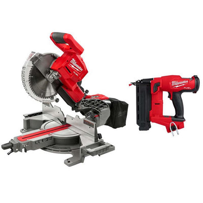 M18 FUEL 18-Volt Lithium-Ion Brushless 10 in. Cordless Dual Bevel Sliding Compound Miter Saw with 18-Gauge Brad Nailer - Super Arbor