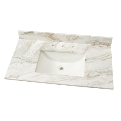 37 in. W Marble Single Sink Vanity Top in Arabescato Venato with White Sink - Super Arbor