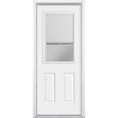 32 in. x 80 in. Premium Clear 1/2-Lite Mini-Blind Right-Hand Inswing Primed Steel Prehung Front Door with Brickmold - Super Arbor