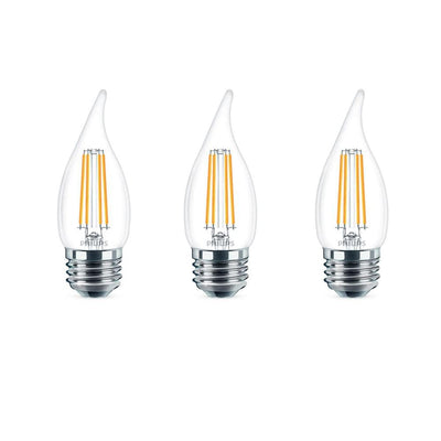 Philips 60-Watt Equivalent B11 Dimmable Edison LED Candle Light Bulb Glass Bent Tip Medium Base Daylight (5000K) (3-Pack) - Super Arbor