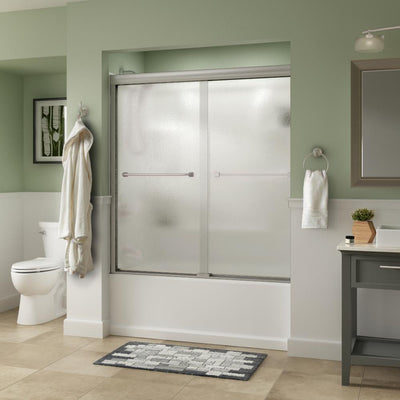 Everly 60 in. x 58-1/8 in. Traditional Semi-Frameless Sliding Bathtub Door in Nickel and 1/4 in. (6mm) Rain Glass - Super Arbor