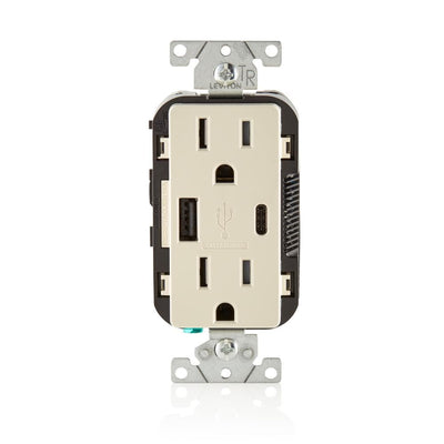 15 Amp Decora Type A and C USB Charger Tamper-Resistant Outlet, Light Almond - Super Arbor