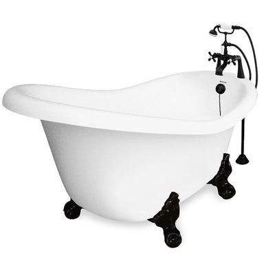 71 in. Acrylic Slipper Clawfoot Non-Whirlpool Bathtub in White w/ Large Ball, Claw Feet Faucet in Old World Bronze - Super Arbor