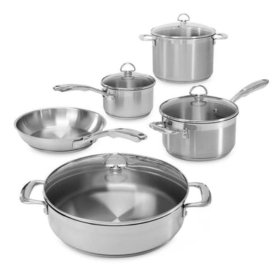 Induction 21 Steel 9-Piece Stainless Steel Cookware Set in Brushed Stainless Steel - Super Arbor