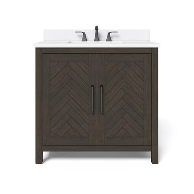 Leary 36 in. W x 34.5 in. H Bath Vanity in Dark Brown with Engineered Stone Vanity Top in White with White Basin - Super Arbor