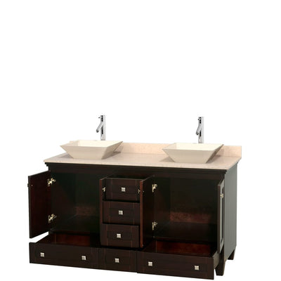 Wyndham Collection Acclaim 60-in Espresso Double Sink Bathroom Vanity with Ivory Natural Marble Top