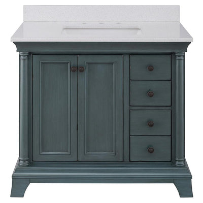 Strousse 37 in. W x 22 in. D Vanity in Distressed Blue Fog with Engineered Stone Top in Ice Diamond with White Sink - Super Arbor