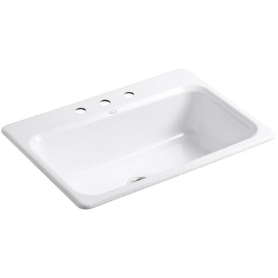 Bakersfield Drop-In Cast-Iron 31 in. 3-Hole Single Bowl Kitchen Sink in White - Super Arbor