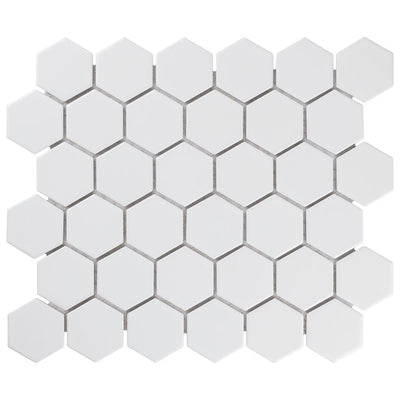Merola Tile Metro Hex 2 in. Matte White 11-1/8 in. x 12-5/8 in. x 6 mm Porcelain Mosaic Tile (9.96 sq. ft. / case) - Super Arbor