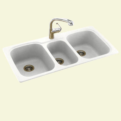 Drop-In/Undermount Solid Surface 44 in. 1-Hole 40/20/40 Triple Bowl Kitchen Sink in Tahiti White - Super Arbor