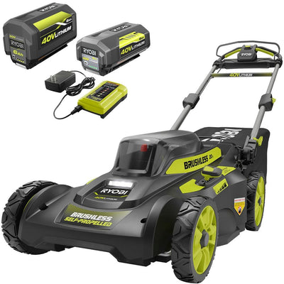 RYOBI 20 in. 40-Volt Brushless Lithium-Ion Cordless Self-Propelled Walk Behind Mower with 2 6.0 Ah Batteries, Charger Included - Super Arbor