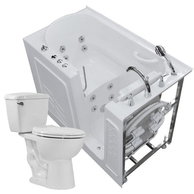 52.8 in. Walk-In Whirlpool Bathtub in White with 1.28 GPF Single Flush Toilet - Super Arbor