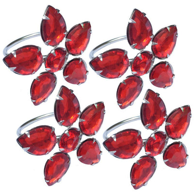 2 in. x 1.5 in. Crystal Red Flower Napkin Rings (Set of 4), Metal - Super Arbor