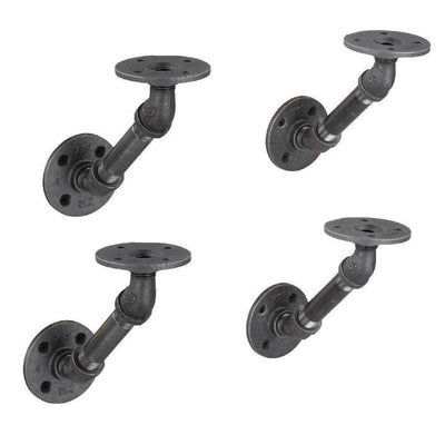 1/2 in. Black Pipe 5.75 in. W x 5.75 in. H Wall Mounted Double Flange Angled Shelf Bracket Kit (4-Pack) - Super Arbor