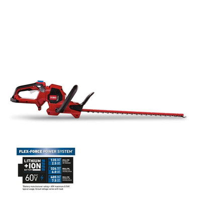 Toro Flex-Force 24 in. 60-Volt Max Lithium-Ion Cordless Hedge Trimmer - 2.5 Ah Battery and Charger Included - Super Arbor