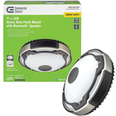 Spin Light 11 in. Heavy Duty LED Flush Mount Ceiling Light with Bluetooth Speaker 1000 Lumens 4000K Audio Range 33 ft. - Super Arbor